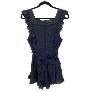 Vici Ruffle Romper Black Shorts One Piece Sleeveless Eyelet Lace Womens Large